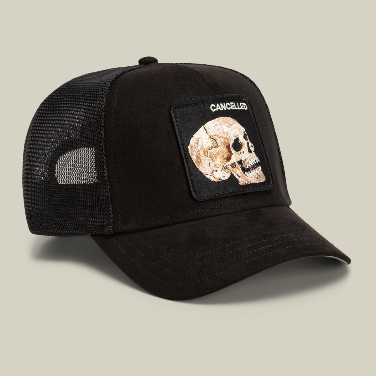 Suede Cancelled Skull Trucker