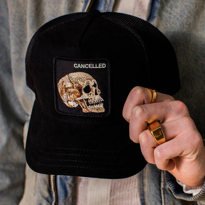 Suede Cancelled Skull Trucker